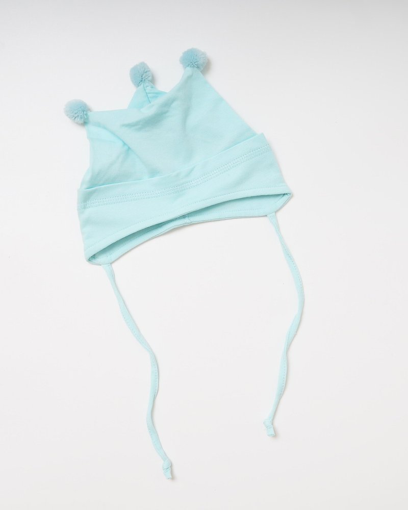 Bonbies. POMPOM Cotton Knit Small Crown Handmade Small Hat Baby 0-12 Weeks Sky Blue - Baby Hats & Headbands - Cotton & Hemp Green