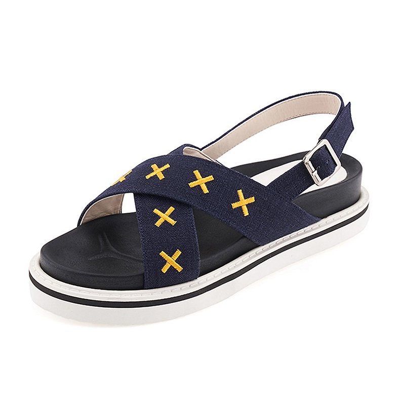 PRE-ORDER – CLLIB Malou_Cross mark embroidered MS4390 NAVY - Sandals - Other Materials 