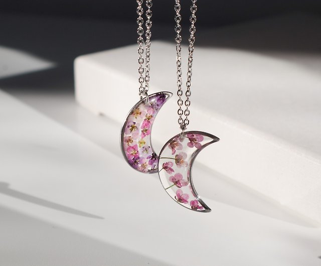 Crystal Crescent Moon Necklace - 6 Real Gemstone Varieties
