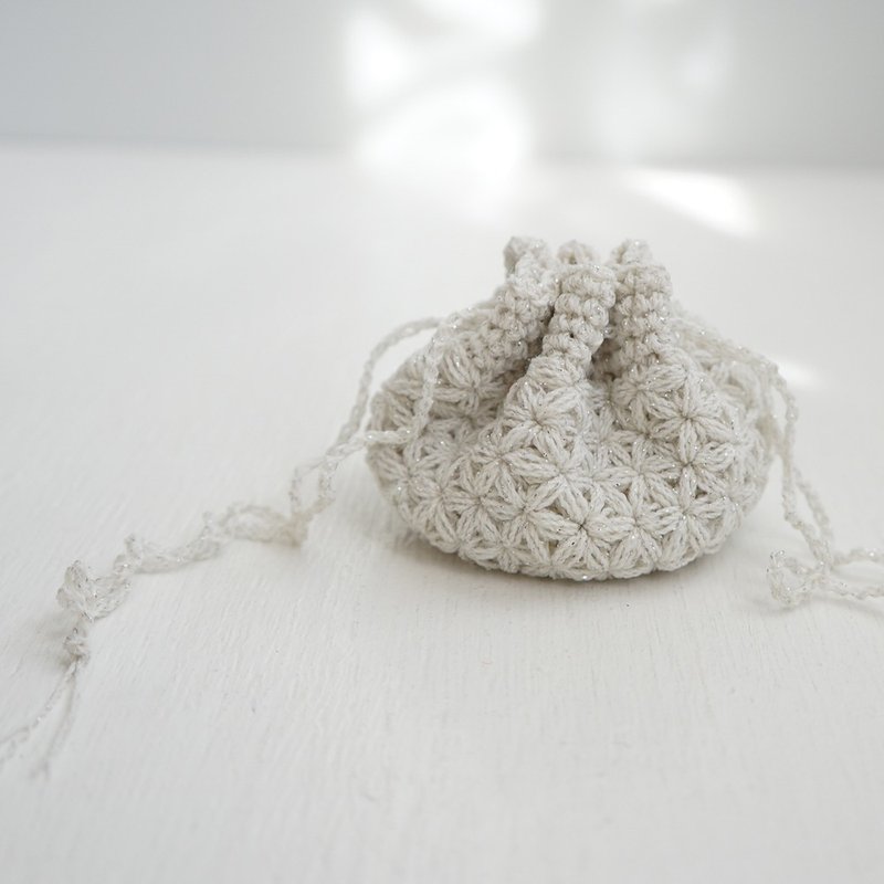 Ba-ba handmade  Crochet Drawstring mini-bag with string  No.KPPRH1 - Toiletry Bags & Pouches - Other Materials Silver