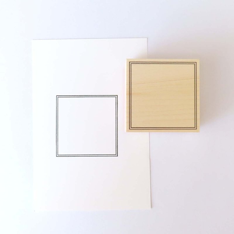 Simple Double Line Square Frame Stamp - ตราปั๊ม/สแตมป์/หมึก - ไม้ สีนำ้ตาล