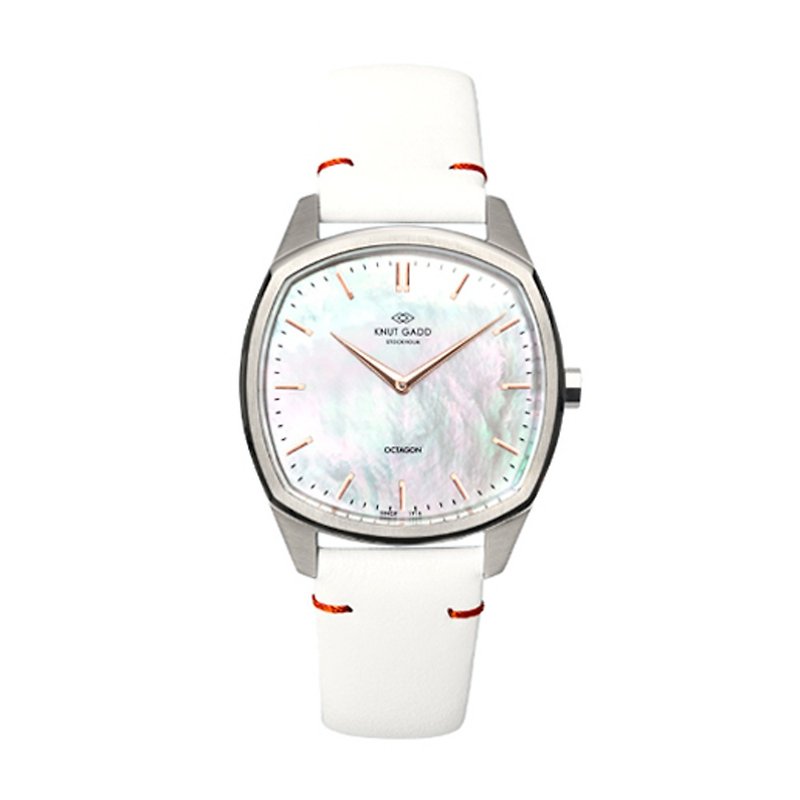 Swedish Design Watch Octagon Series Pearl Shell Dial Italian Leather Strap - นาฬิกาผู้หญิง - หนังแท้ ขาว