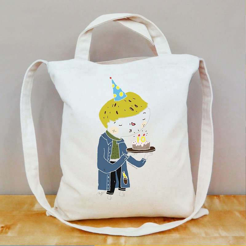 Illustrator BaNAna A Jiao birthday straight canvas bag - Clutch Bags - Cotton & Hemp Khaki
