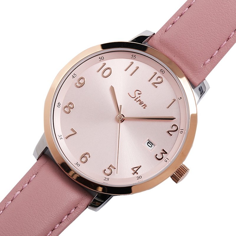 SIREN經典簡約系列 – 粉紅間玫瑰金粉紅皮帶 - 女裝錶 - 不鏽鋼 粉紅色