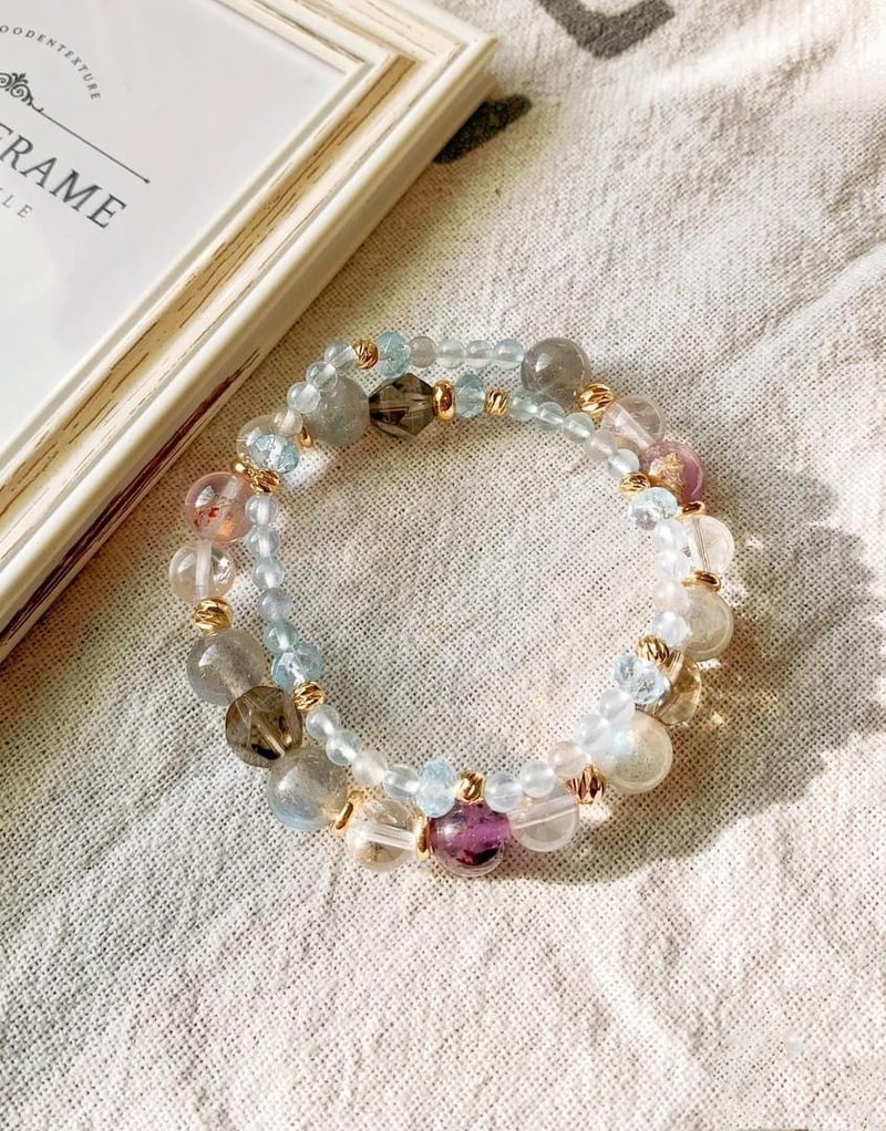 Top quality Stone/purple ghost/tea crystal/labradorite/ice pink crystal handmade double circle bracelet - สร้อยข้อมือ - คริสตัล 