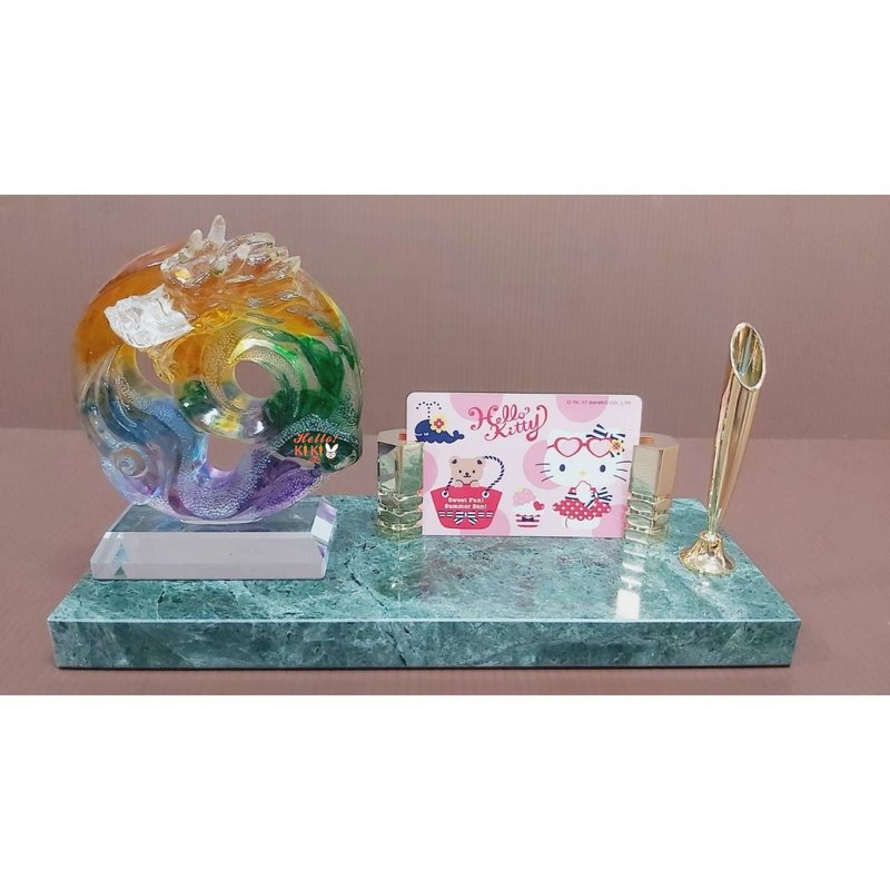 Glazed marble business card holder, auspicious dragon, promotion gift, retirement gift, opening gift, retirement gift - อื่นๆ - วัสดุอื่นๆ สีทอง