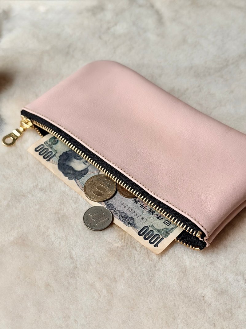 大容量鈔票包 淡粉 I 鉛筆袋 收納包 出國外幣收納 - 化妝包/收納袋 - 真皮 粉紅色