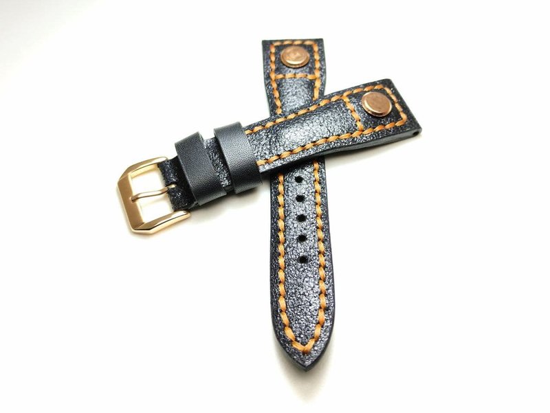 真皮 錶帶 黑色 - Black pilot watch strap pilot watchband custom 22 mm watchstrap 20 mm watch band