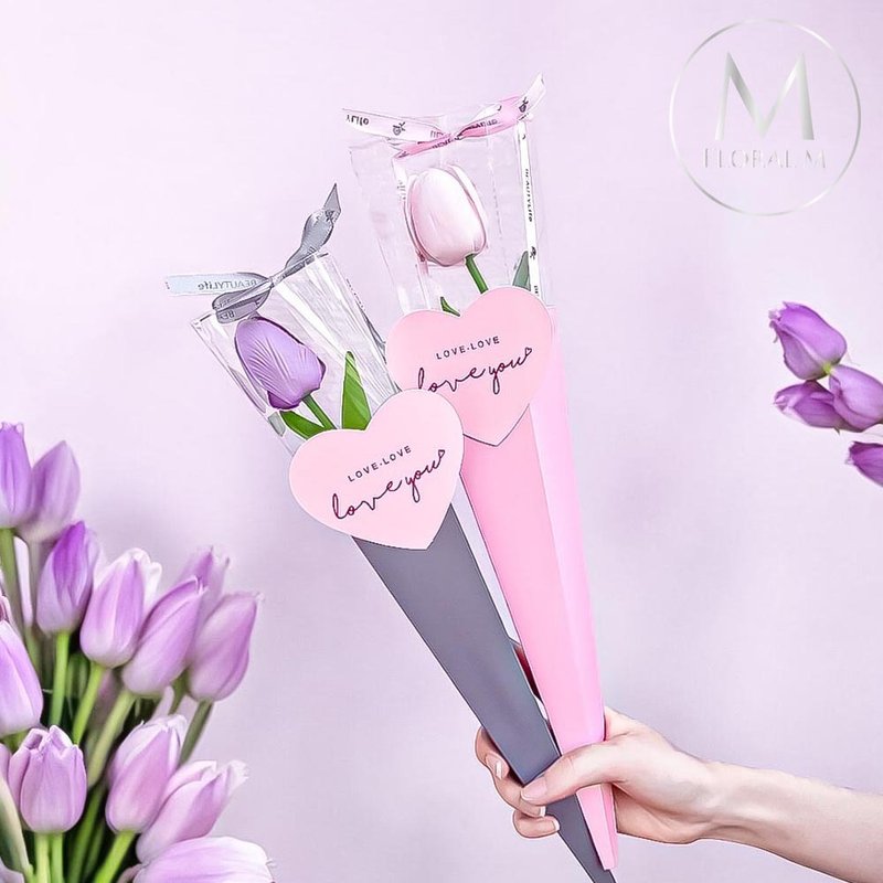 韓系奶油風鬱金香香水花蜜桃粉 - 乾燥花/永生花 - 植物．花 灰色