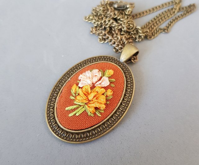 Ribbon embroidered pendant for her - Shop Embroidery Dreams Necklaces -  Pinkoi