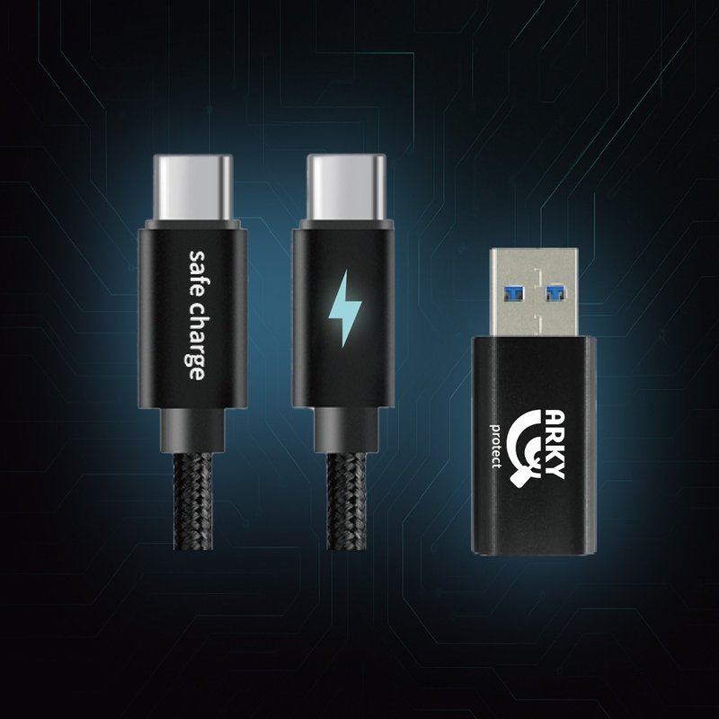 SafeCharge 防駭雙寶 USB-C to A 防駭轉接頭+Type-C 防駭充電線 - 行動電源/充電線 - 鋁合金 黑色