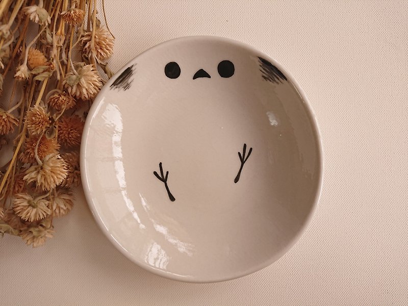 Hey! Bird friend! Silver throated long-tailed tit painted platter - Plates & Trays - Porcelain Red