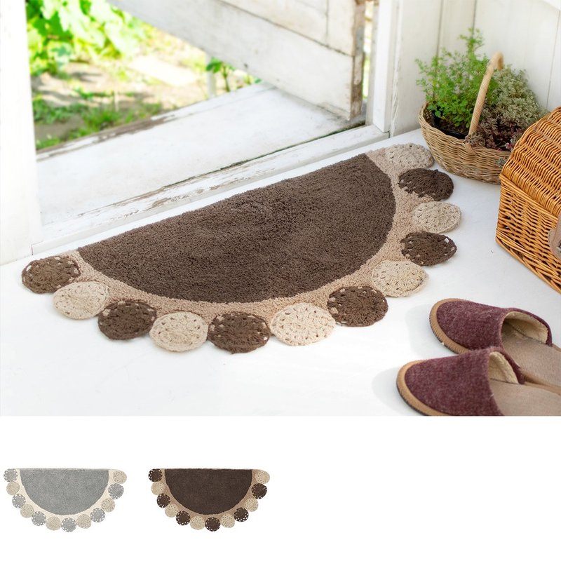 【Pre-order】Plain crochet floral semicircle rug made in India - Rugs & Floor Mats - Cotton & Hemp Brown