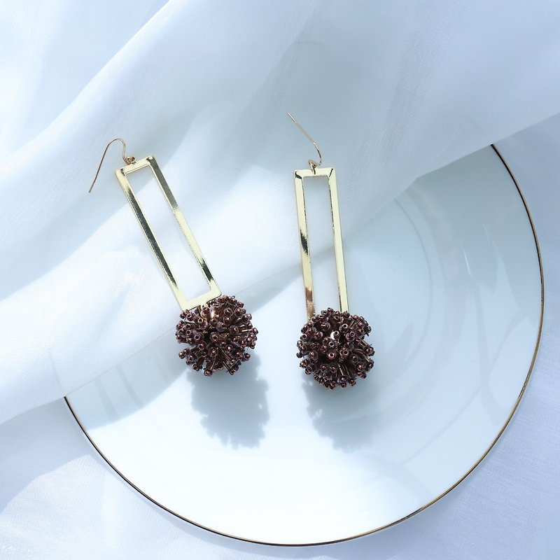 Felicidad/Dandelion/Coffee/Geometry/Earrings - Earrings & Clip-ons - Crystal Brown