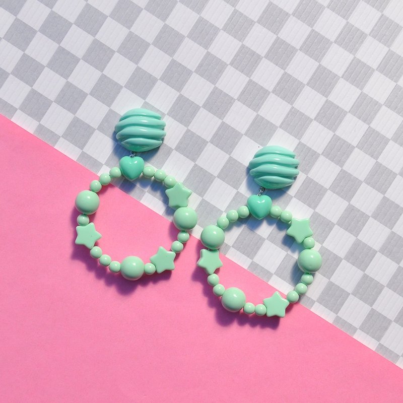 Mint Green Star Hoop Earrings/ Acrylic Earrings - ต่างหู - อะคริลิค 