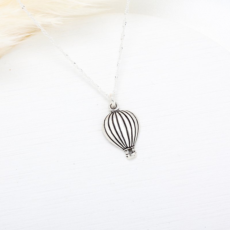Hot Air Balloon Travel Around the World s925 sterling silver necklace - สร้อยคอ - เงินแท้ สีเงิน
