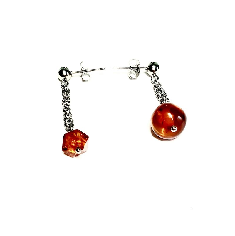 Natural amber Stainless Steel earrings (with certificate) - ต่างหู - เครื่องเพชรพลอย 