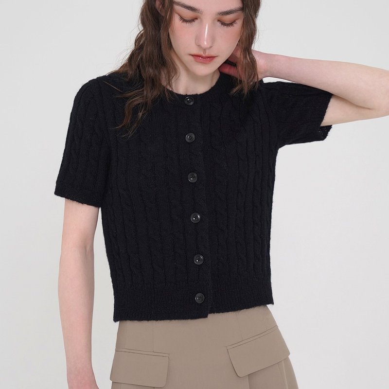 Korea sisterhood, Cable Knit Cardigan - Black - 女上衣/長袖上衣 - 尼龍 黑色