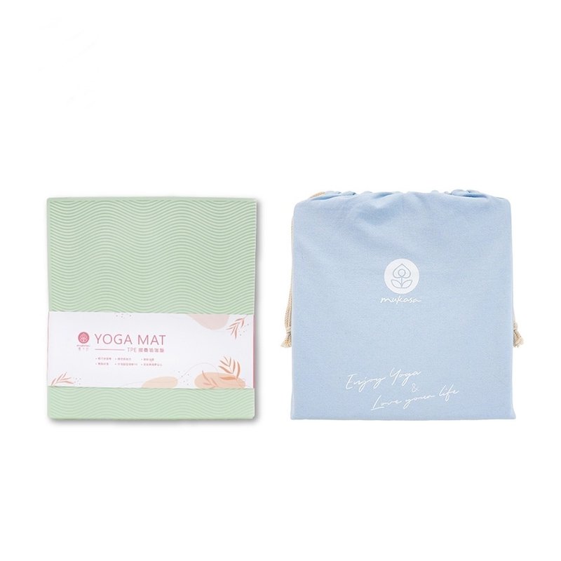 【Mukasa】TPE Folding Yoga Mat 5mm (10% off) - Mint Green + Drawstring Back Bag - Precipitated Blue - Fitness Equipment - Other Materials Multicolor