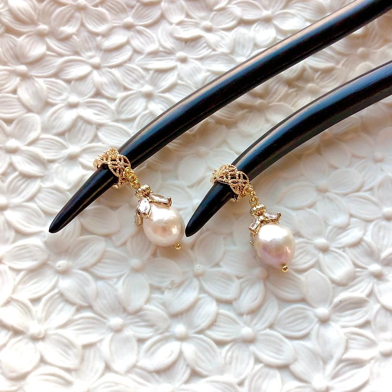 [Jewelry Box] Josephine's blessing. JOSÉPHINE. Natural pearl/ebony hairpin/hairpin - Hair Accessories - Pearl White