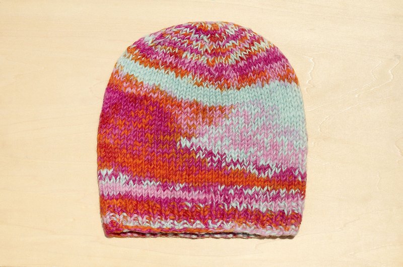 Hand-woven pure wool cap / knit hat / knitted caps / bristles hand-woven caps / wool cap - mountain sunset gradient wool caps - หมวก - ขนแกะ หลากหลายสี