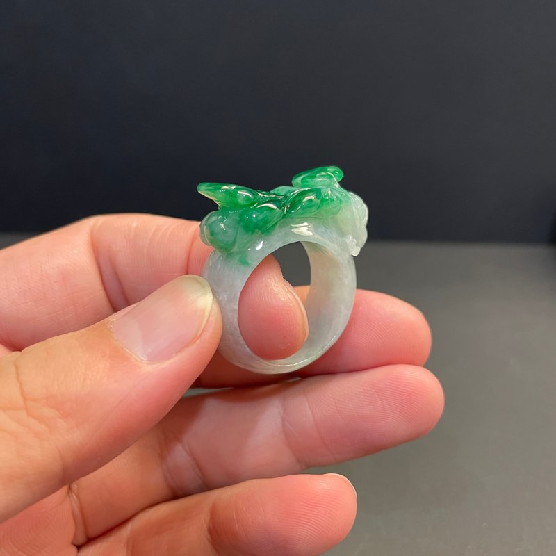 Hanyu jewelry natural jade ring Laokeng Zhengyang green Ruyi ring Burmese jade ring natural A goods - Other - Jade 