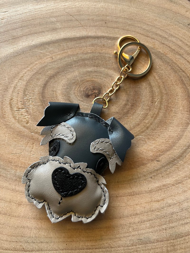 Schnauzer key ring - Keychains - Genuine Leather Gray