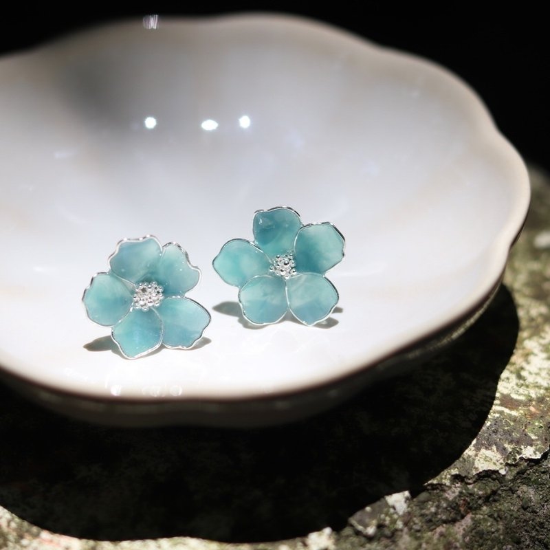 Lakeside Breeze | Handcrafted Crystal Flower Earrings | 925 Sterling Silver Post - Earrings & Clip-ons - Silver Blue