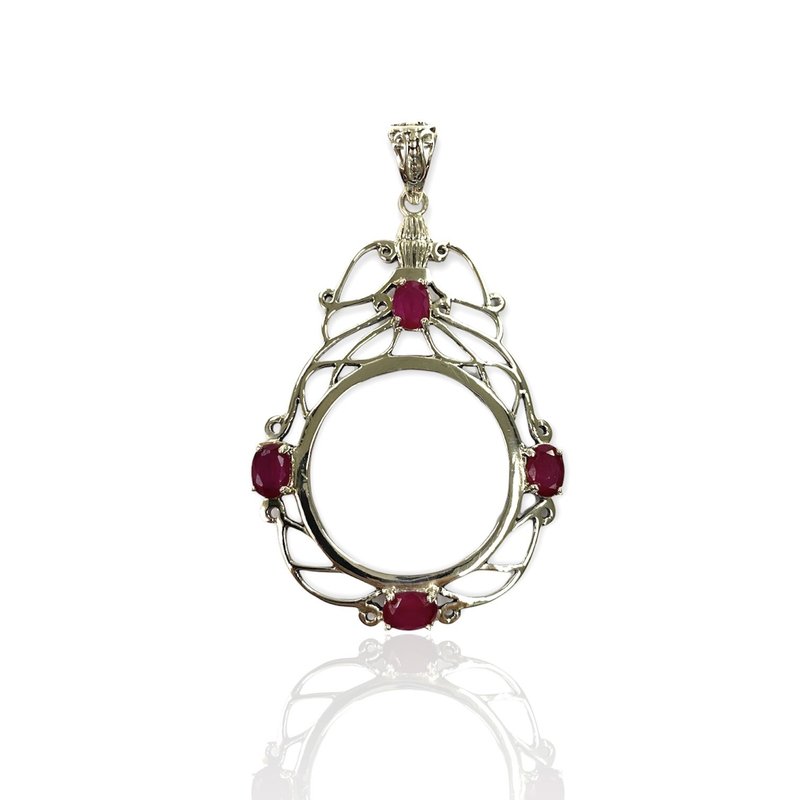 Victorian Style Magnifying Glass Loop Pendant Ruby Stone 925 Sterling Silver - 其他 - 純銀 銀色