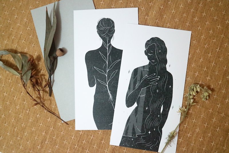 Postcard Forest Girl Series - การ์ด/โปสการ์ด - กระดาษ สีดำ