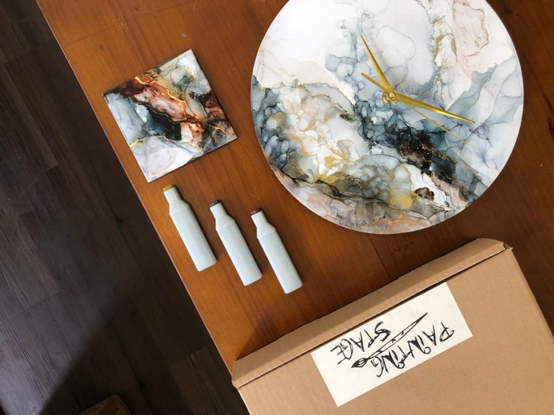 酒精墨水時鐘杯墊組材料包-文藝復興 - 插畫/繪畫/寫字 - 其他材質 