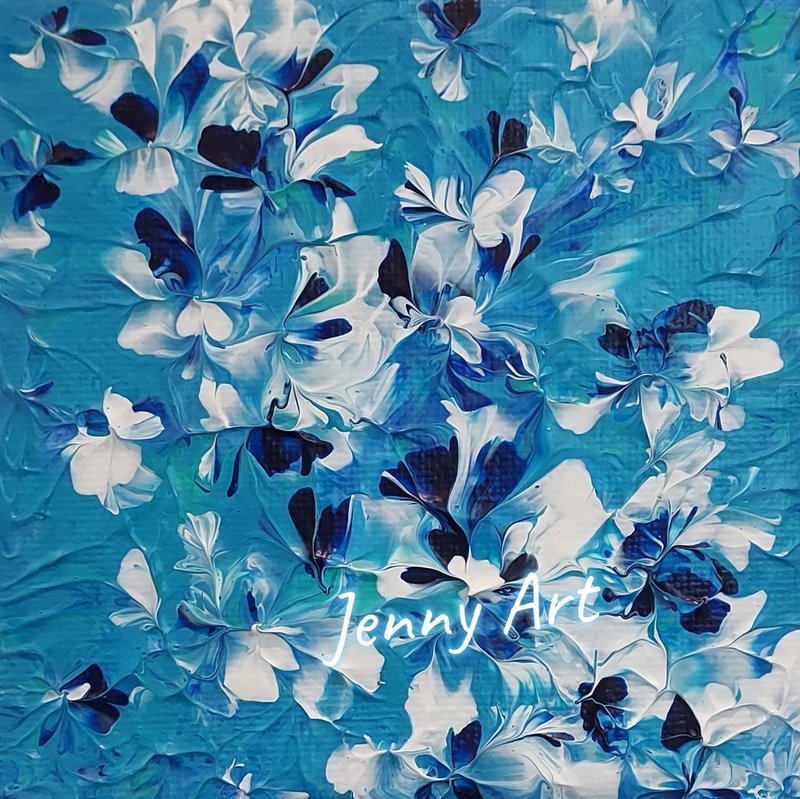 【錦上添花】シリーズ フレームなし絵画 アクリル画 抽象画 デスクを彩る癒しの小物 - ポスター・絵 - その他の素材 ブルー