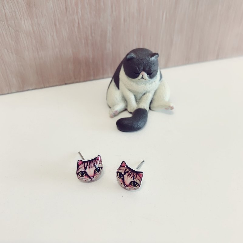 貓奴耳環系列 貓咪耳環 - 耳環/耳夾 - 其他材質 
