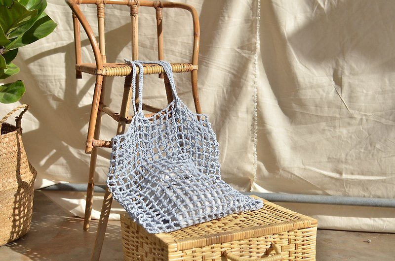 Pastel Blue Nagridia Crochet Bag - กระเป๋าถือ - ผ้าฝ้าย/ผ้าลินิน สีน้ำเงิน