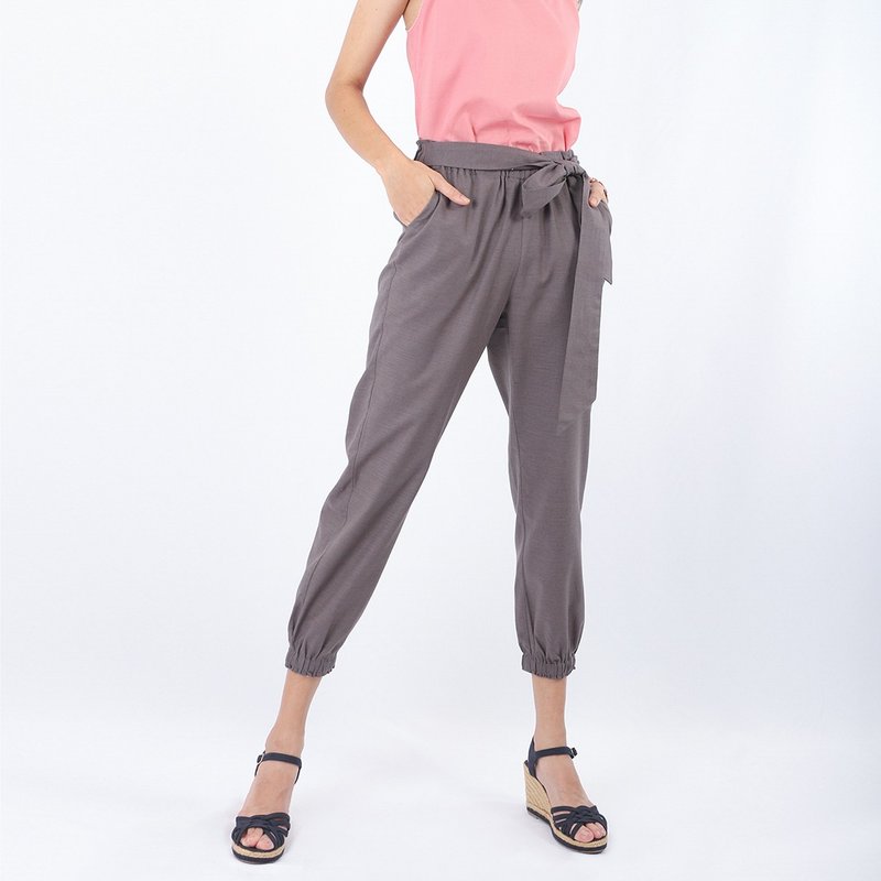 Cotton Linen Pants/ Grey - 女長褲 - 棉．麻 灰色