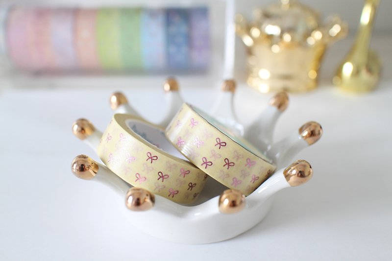 Bronzing paper tape-Cream bronzing small bow - Washi Tape - Paper Multicolor