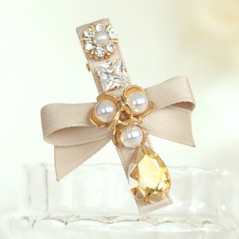 Teardrop Crystal with Pearls Hair Clip - Hair Accessories - Silk Gold
