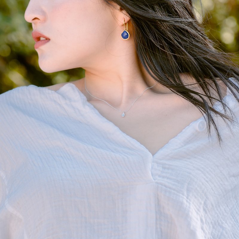 Heart-shaped cut natural lapis lazuli ear hook - Earrings & Clip-ons - Gemstone Blue