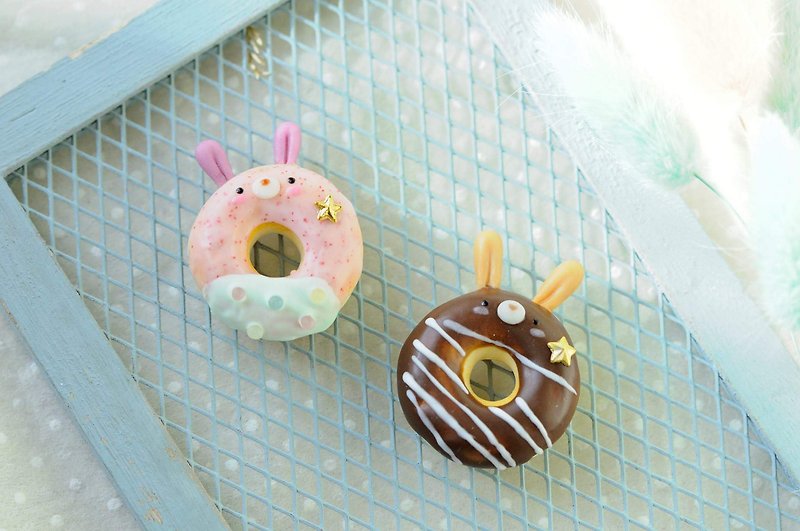 :│Sweet Dream│:迷你Donuts+甜甜圈兔+鑰匙圈/防塵塞/包包掛飾/禮物 - 鑰匙圈/鑰匙包 - 黏土 粉紅色