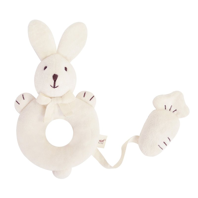 [SISSO Organic Cotton] Organic Rice Rice Rabbit Molar Puppet + Carrot - Kids' Toys - Cotton & Hemp White