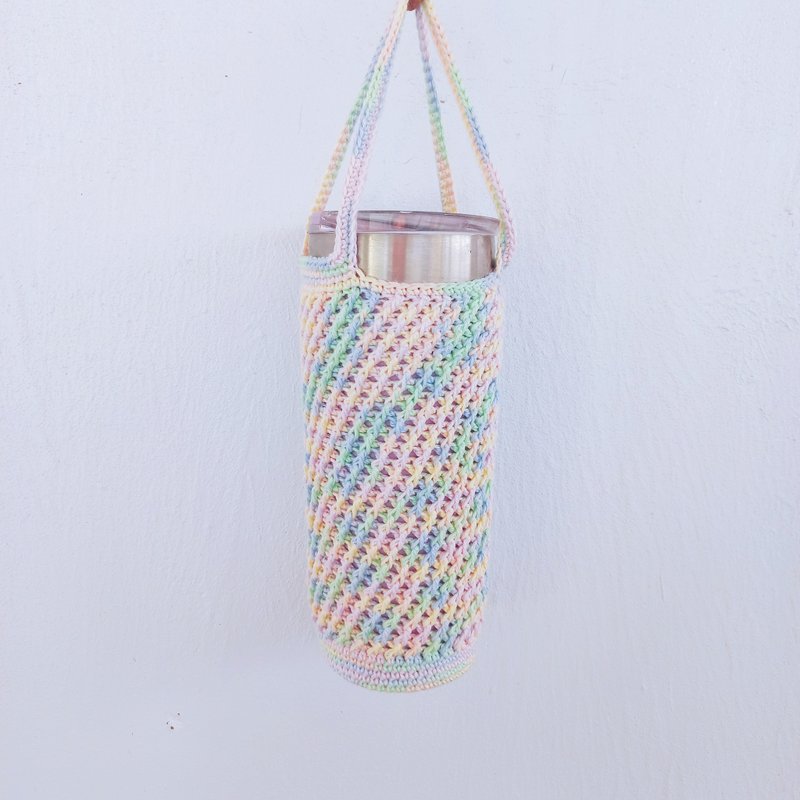 Gentle pink twill double handle leather bottom woven cup bag pure cotton cup cover drink bag cup bag water bottle bag - Beverage Holders & Bags - Cotton & Hemp Multicolor