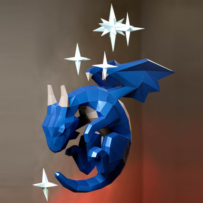 Papercraft Sleeping Dragon Among The Stars, Pdf, Gurko, Pepakura, Template, 3D - 手工藝教學/工具書 - 其他材質 