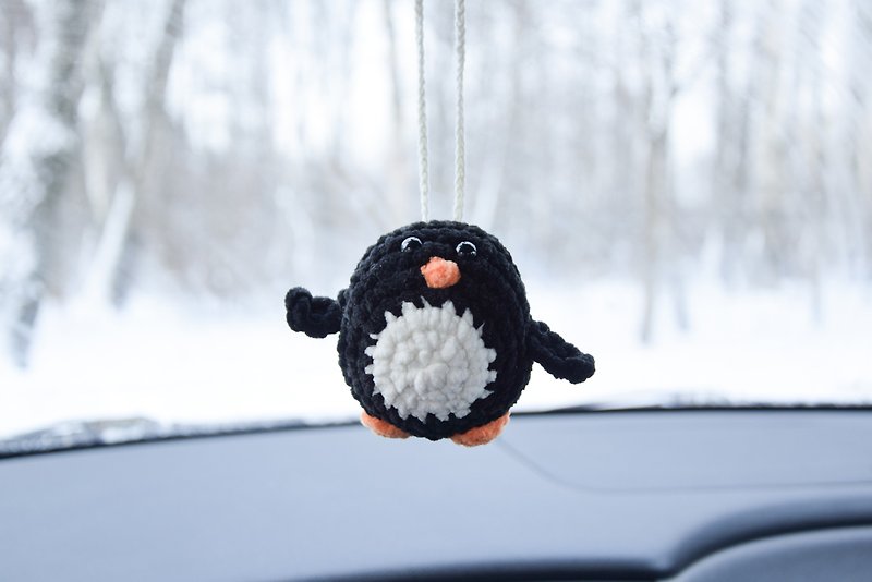 penguin plush worry pet, penguin car charm, penguin hanging decor gift - Stuffed Dolls & Figurines - Thread Black