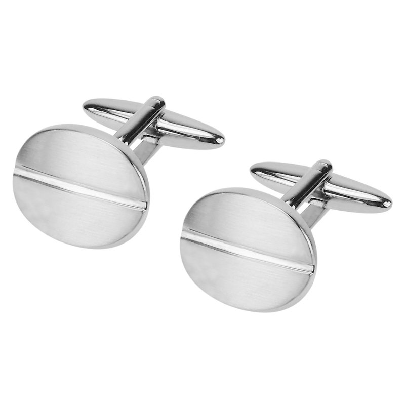 Brush Silver Oval Cufflinks - Cuff Links - Other Metals Silver