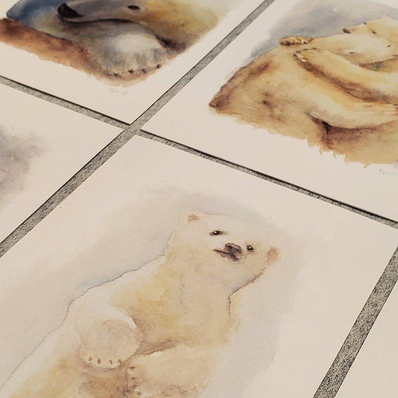 Polar bear watercolor postcards (9 + 1 limited edition) - Cards & Postcards - Paper White