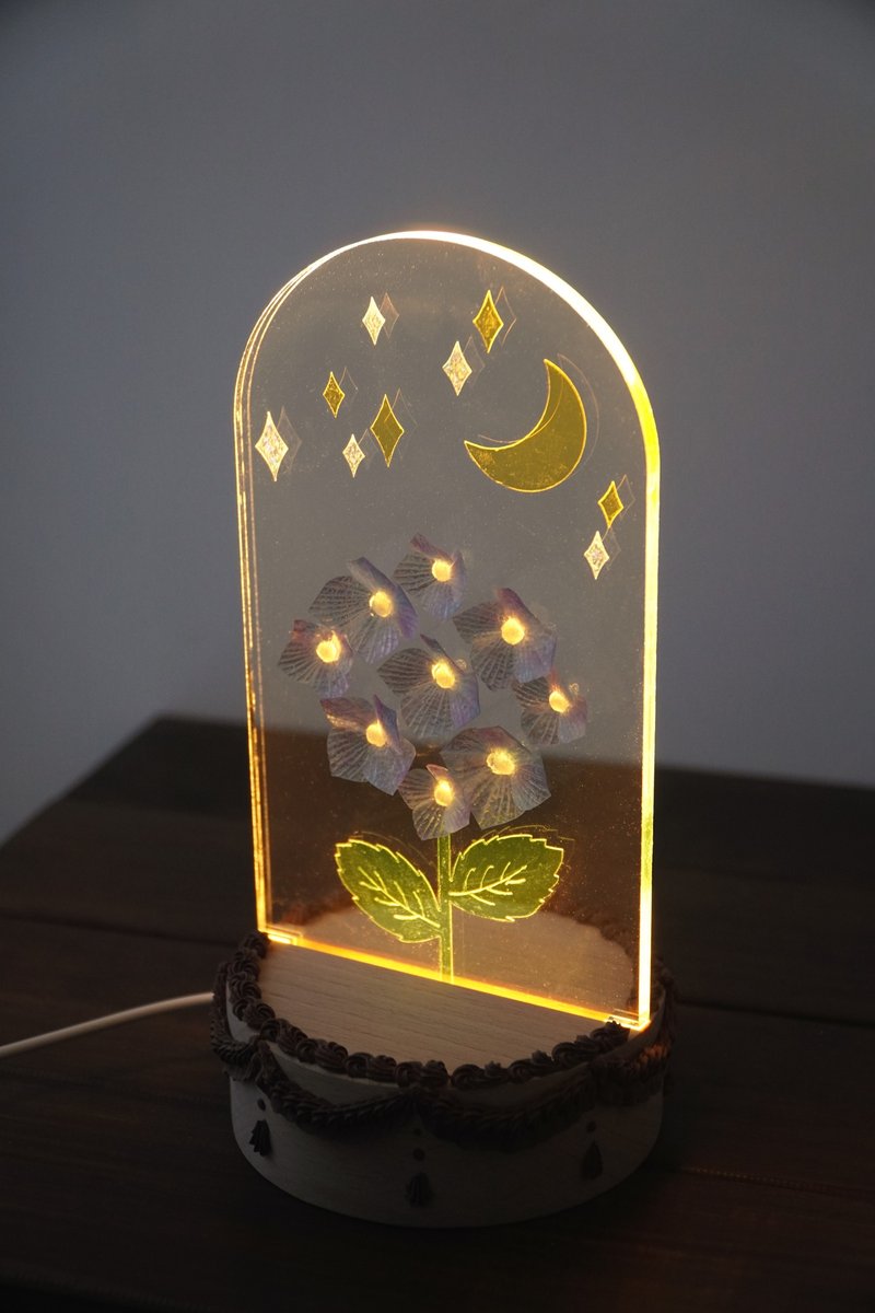 客製化禮物 DIY繡球花小夜燈材料包 樹脂軟水晶花 - 燈具/燈飾 - 壓克力 多色