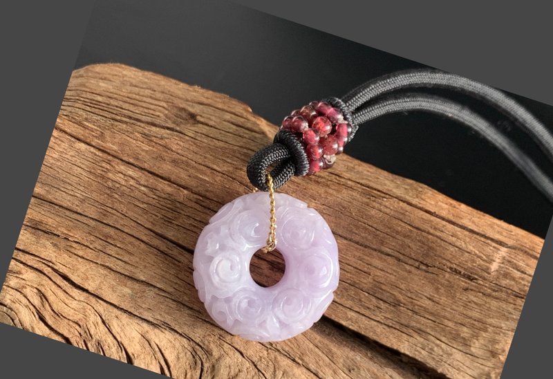天然緬甸玉 翡翠項鍊 紫羅蘭 翡翠 雕花 平安扣 開運 祈福 送禮 - 項鍊 - 玉石 紫色