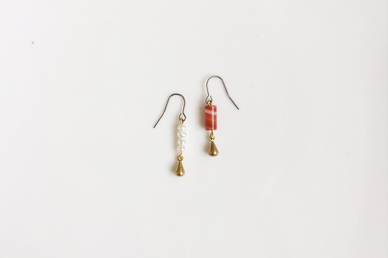 Rain Fall Asymmetric Pearl Agate Shape Earrings - Earrings & Clip-ons - Gemstone Red