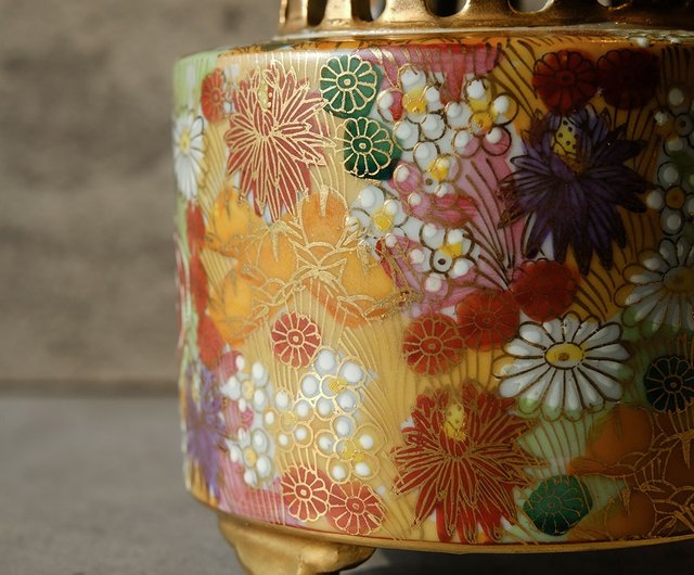 日本古美術】 九谷燒赤繪金欄手薰香爐天然薌沉香檀香茶器香道具