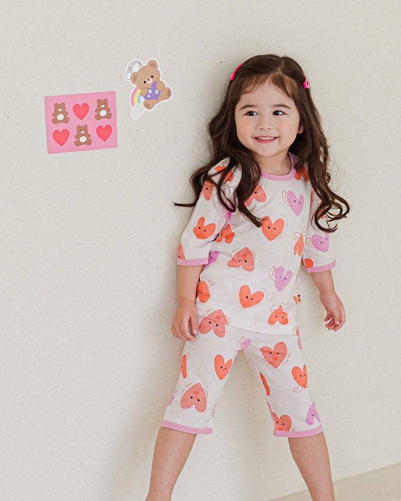 Smiling faces and colorful hearts-Modal Yunrou Yi three-quarter sleeves Modal children's clothing-K51207 - Tops & T-Shirts - Cotton & Hemp Pink